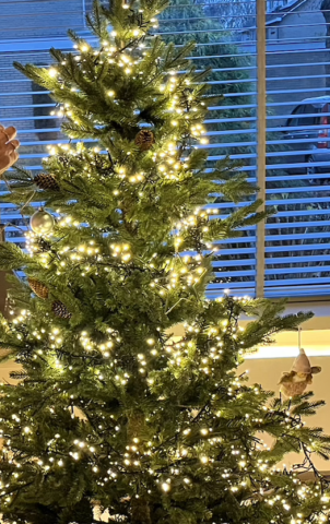 Noortje en Marion versieren de kerstboom